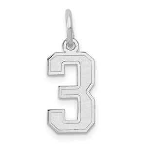 14k White Gold, Jersey Collection, Small Number 3 Pendant